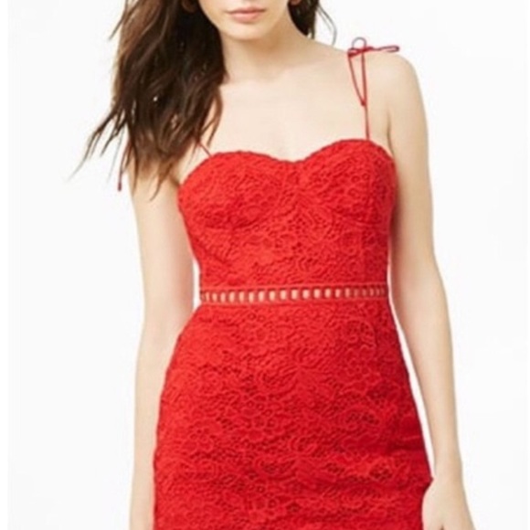 Red lace spaghetti strap mini dress Size S Small - Picture 3 of 10
